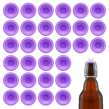 30Pcs Dopamine color Silicone Gaskets Washers Seals for Cap Swing Flip Top Bottle for Home Brew Beer Soda Bottle Sealing(flat,full cover) (Neon Purple) - color: Neon Purple