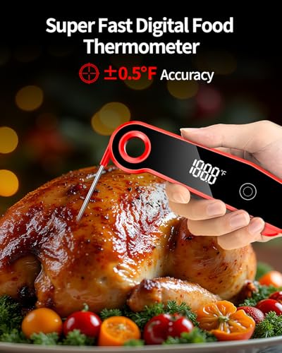 Professional Meat Thermometer Digital, 0.5 Second Instant Read Food Thermometer with ±0.5°F Accuracy, IP67 Waterproof Kitchen Thermometer, 180° Auto-Rotating Display for Cooking, BBQ, Grill, Smoker