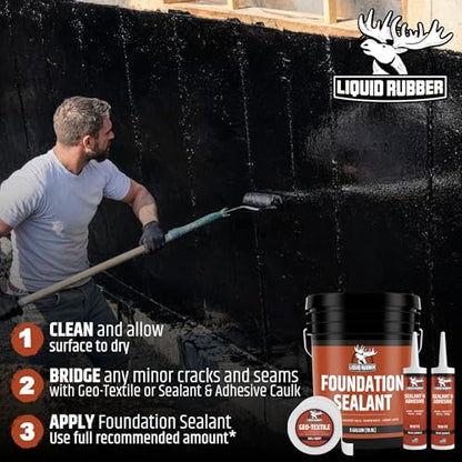 Liquid Rubber Basement and Foundation Repair Sealant - Waterproof Concrete Sealer & Crack Filler - Flexible Coating for Indoor & Outdoor Use - Waterproofing Paint - Black, 12 Pack - size: 5 Gallon - 12 Pack
