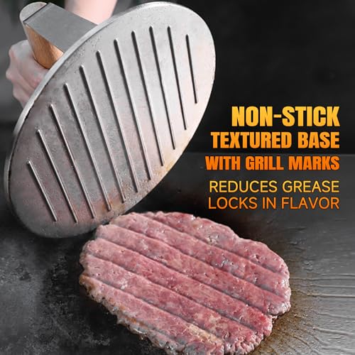 Professional-Grade 8.5-Inch Extra-Large Burger Press – Heavy Duty Stainless Steel Wooden Handle 3.65 lbs Easy to Clean for Hamburger Patties Bacon & Sandwiches Premium Grilling Tool