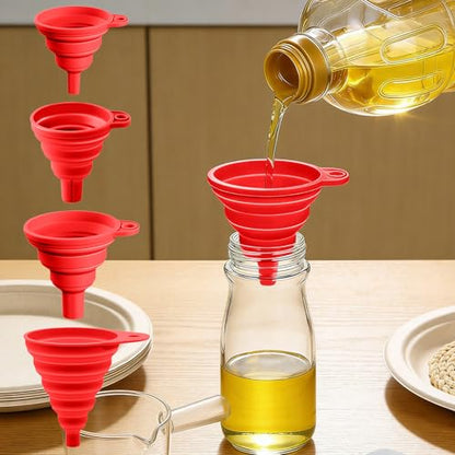 4PCS Silicone Collapsible Funnels Set for Kitchen Use Compact and Portable Liquid Transfer Tool, Collapsible Gadgets(Red) - color: 4PCS-Red