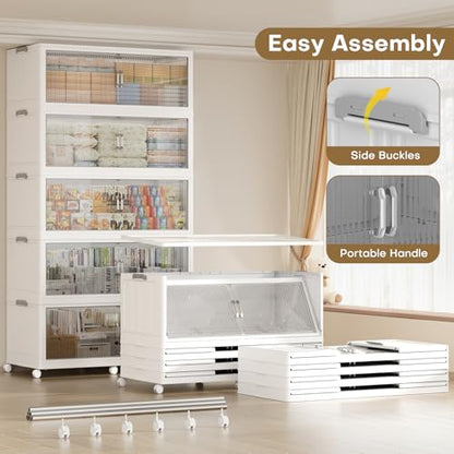 180Gal Extra Large Stackable Storage Bins with Lid (3‑Pack), 720QT Collapsible Organizer with Clear Magnetic Doors & Wheels, Plastic Cabinet for Bedroom, Garage, Dorm, Closet, Kitchen - size: 240QT-3Pack