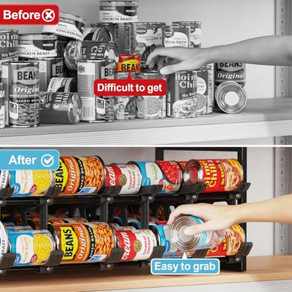 iSPECLE Pantry Can Organizer - Auto-Rolling, Expandable, Holds 120 Cans | Stackable For Walk-in Deep Pantry Shelve, Adjustable Width for Food Cans, Sturdy Metal Frame, Easy Access & Restocking, Black - color: 120 Cans, Black