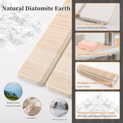 Diatomaceous Stone Drying Mat for Kitchen Counter with Sink Faucet Mat, Wooden Parrten Design Absorbent Quick Dry Dish Drying Mat Set, Diatomite Stone Slat Countertop Pad for Dishes, Cups - color: Wood