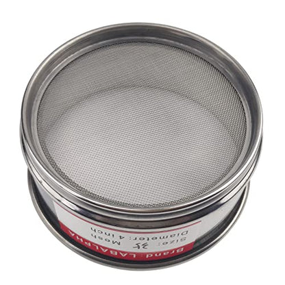 LABALPHA 35 Mesh Lab Sieves, Test Sieve #35 Mesh, 4'' Diameter, 304 Stainless Steel Wire Cloth (0.5mm) - size: 35 mesh (0.5mm)