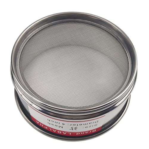 LABALPHA 35 Mesh Lab Sieves, Test Sieve #35 Mesh, 4'' Diameter, 304 Stainless Steel Wire Cloth (0.5mm) - size: 35 mesh (0.5mm)