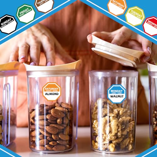 Sayglossy 7000 Pcs Day of Week Label Food Label Monday Through Sunday Management Inventory Sticker Removable Weekly Self Adhesive Date Dot Sticker for Restaurant Kitchen Container (Octagon) - style: Octagon