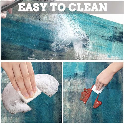 MCALK Turquoise Dish Drying Mat for Kitchen Counter, Teal Dish Drying Pad with Anti-Slip Rubber Base, Absorbent Kitchen Sink Mat with Abstract Art Decor (1 pc 18" x 16") - size: 18" x 16"