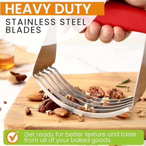 Spring Chef Red XL Size Dough Blender Tool For Baking, Heavy Duty Pastry Blender Tool for Easy Mixing, Stainless Steel Pastry Cutter with Sharp Blades, Dishwasher Safe Dough Mixer | Heavy Duty Dough Mixer with Stainless Steel Blades, Butter Cutter for Eas