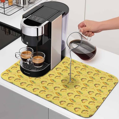 Yellow Tacos Dish Drying Mat for Kitchen Counter, Drying Mats Super Absorbent Microfiber Kitchen Countertop Protector Dishes Pad 16"x18", Cheese Vegetables Cartoon Food - size: 18" x 16"
