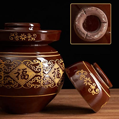 ZHOUXIAO China Fu Pickle Jar Ceramic Jar with Lid,Large Traditional Chinese Fermentation Kit Crock with Water Seal Airlock Lid, Fermentation Jar for Kimchi,Kombucha Jar M