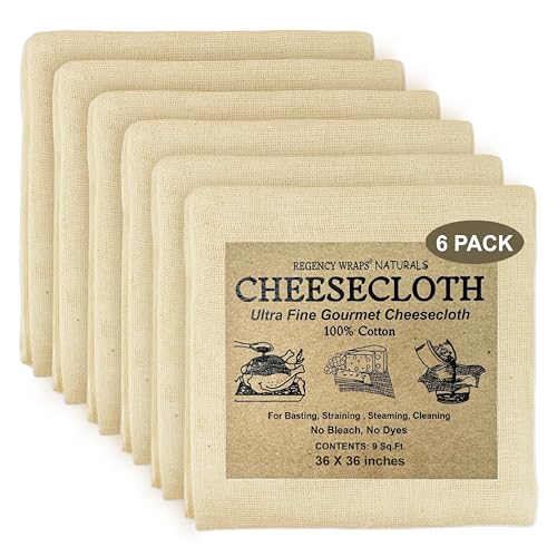 Regency Wraps 100% Cotton Ultra Fine Natural Cheese Cloth, 54 sq.ft 36" X36" 6 pcs, Chef Grade for Basting Turkey, Canning, Straining, Cheesemaking - size: 9 sq ft (Pack of 6)