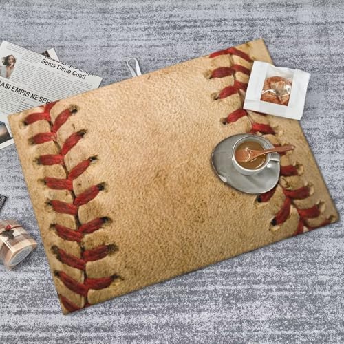 Baseball Dish Drying Mat for Kitchen Counter 18 x 24 inch Baseball Theme Dish Drainer Rack Mats with Hanging Loop Classic Ball Dishes Drainer Pads Retro Balls Grain Drying Pad for Countertop - color: red beige