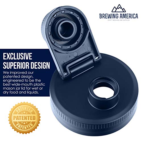 Mason Jar Lids Wide Mouth Plastic 4 pack-USA Made-Flip Cap Screw Top Pour Spout Drink Hole - Leak-proof for Kerr and Ball Canning Jars - Airtight for Drinks to Go and Controlled Pouring - Blue - color: Old Glory Blue