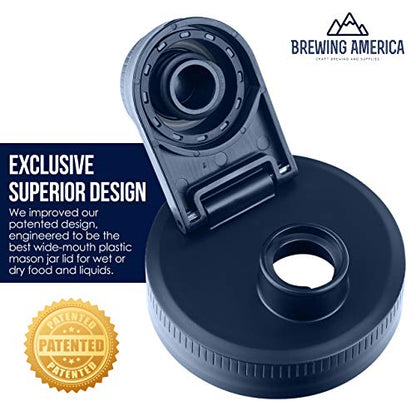Mason Jar Lids Wide Mouth Plastic 4 pack-USA Made-Flip Cap Screw Top Pour Spout Drink Hole - Leak-proof for Kerr and Ball Canning Jars - Airtight for Drinks to Go and Controlled Pouring - Blue - color: Old Glory Blue