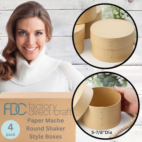 Factory Direct Craft Pack of 4 Paper Mache Round Shaker Style Boxes - Premade Unfinished Papier Mache Cardboard Shaker Boxes Imitate an Old Fashion Bent Band Cheese Box (Size: 5-7/8"Dia x 3-5/8" H) - color: 4 Round Shaker Boxes