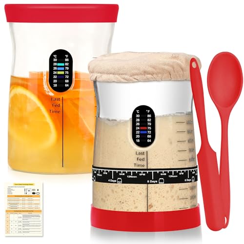 Coco Bird Pro Sourdough Starter Kit- 50oz Large Capacity Sourdough Starter Jar, 17 Flavorful Fermentation Recipes, Sourdough Bread Baking Supplies for Making Delicious Sourdough Breads(Red, 2Set) - color: Red