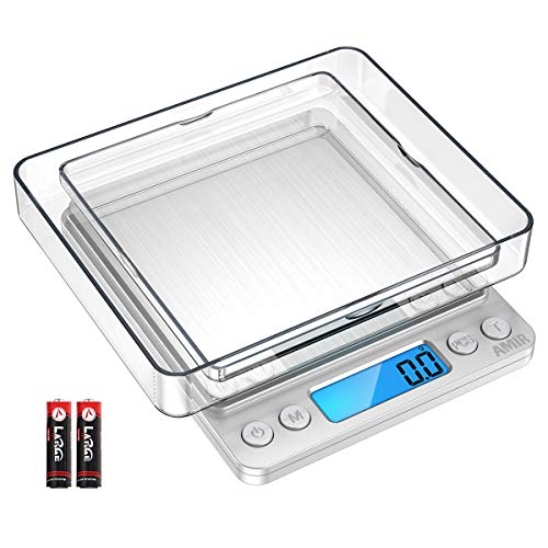 AMIR Digital Kitchen Scale, 3000g 0.01oz/ 0.1g Pocket Coffee Scale, Mini Food Scale, Pro Electronic Jewelry Scale with Back-Lit LCD Display, Tare & PCS Functions, Stainless Steel, Batteries Included - color: Sliver