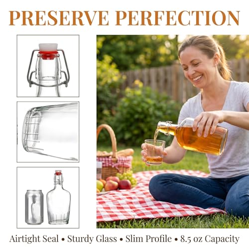 TOPZEA Set of 8 Swing Top Glass Flask, 8.5 Oz Clear Glass Hip Whiskey Flask Pocket Drinking Flasks with Airtight Stopper, Easy Cap Liquor Bottle for Spirits, Beer, 2nd Fermentation Brewing Bottle