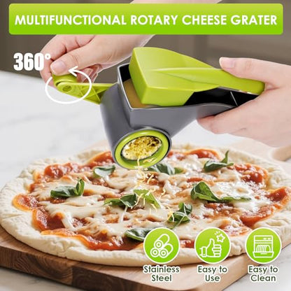 MASTERTOP Cheese Grater,Handheld Rotary Cheese Grater with 4 Stainless Steel Drums,Kitchen Graters Hand Crank for Cheese, Vegetables,Nuts,Chocolate