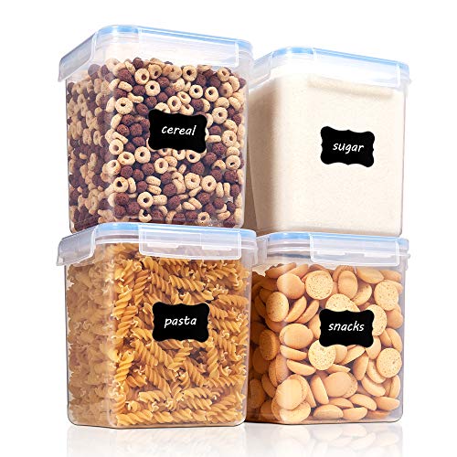 Vtopmart 2.5L / 84.5oz Food Storage Containers, 4 PCS, Blue | BPA Free Plastic, Airtight Canister for Flour, Sugar, Baking Supplies, 4 Measuring Cups, 24 Labels - color: Blue, size: 2.5L
