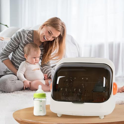 Transparent Baby Bottle Drying Rack with Cover | Double Lid, Removable Drain Tray, Dust-Proof Storage Box - color: White