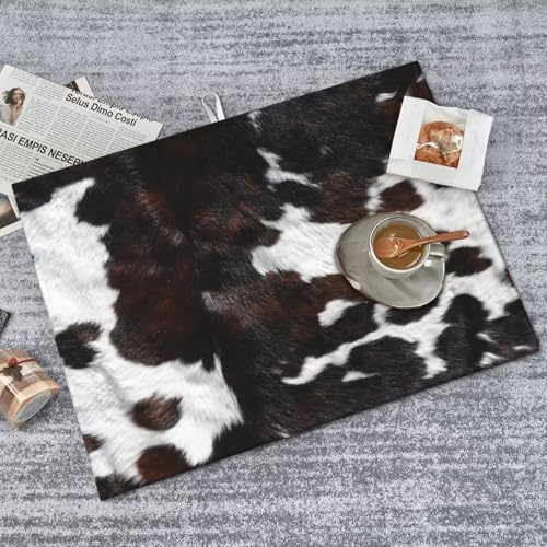 Cow Print Dish Drying Mat for Kitchen Counter 18 x 24 inch Cows Dish Drainer Rack Mats with Hanging Loop Western Cowhide Dishes Drainer Pads Animal Skin Drying Pad for Countertop - color: black brown
