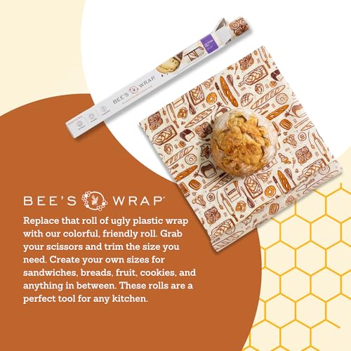Bee's Wrap Beeswax Wraps for Food - Cut to Size 14x52" Beeswax Wrap Roll - Plastic Free Made in USA Reusable Natural Food Wrap - Bakery Lane - style: Bakery Lane