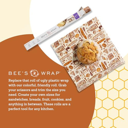 Bee's Wrap Beeswax Wraps for Food - Cut to Size 14x52" Beeswax Wrap Roll - Plastic Free Made in USA Reusable Natural Food Wrap - Bakery Lane - style: Bakery Lane