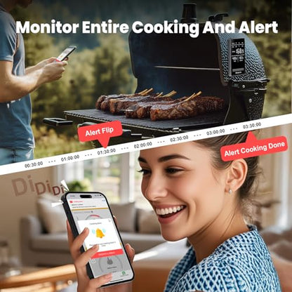 BBQOVN Wireless Smart Meat Thermometer | Unlimited Range Sub-1G IP68 Waterproof Large Magnetic Base Display for Grill, Smoker, Oven & Kitchen