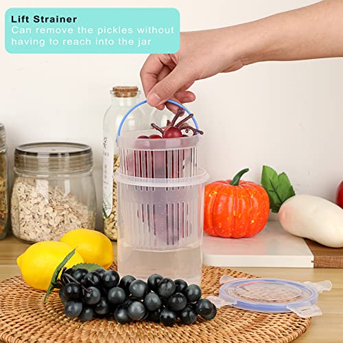 JUXYES Plastic Pickle Jar with Strainer Flip, Transparent Pickle Storage Container with Strainer Insert, Pickle Jar Juice Separator Dry Wet Separation, Pickle And Olive Container with Lock