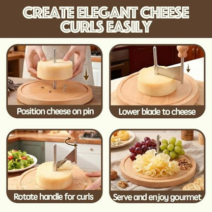 Cheese Curler Flower Maker Wheel Slicer, Stainless Steel Cheese Curler Wheel for i.a. Tete de Moine, Girolle & Chocolate, Wood Base, Suitable for Restaurants, Cafes, and Dessert Shops, Home