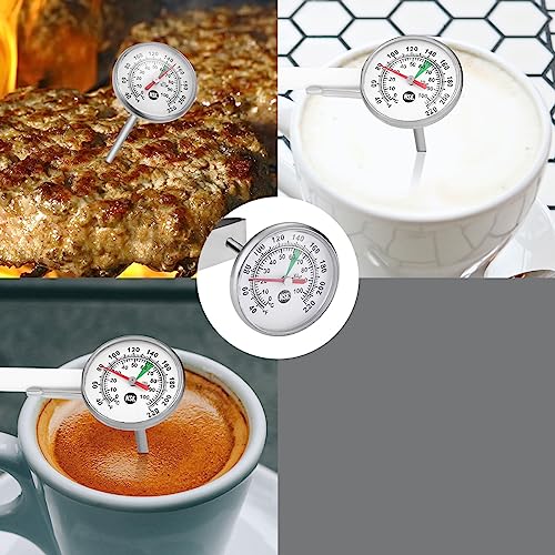 1 3/8 Inch Dial Milk Coffee Food Thermometer with Clip,Best Instant Read Thermometer for The Coffee Drinks,Chocolate Milk Foam,Meat Cooking