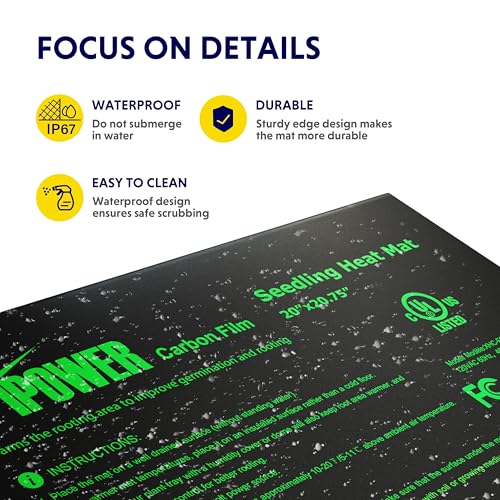 iPower Durable Waterproof Seedling Heat Mat 20"x20.75", Warm Hydroponic Heating Pad for Germination, Indoor Gardening, Greenhouse - size: 20" x 20.75", style: Upgraded Carbon Film