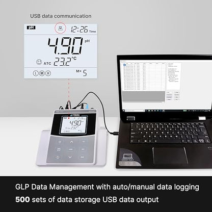 Apera Instruments AI521 PH800 Laboratory Benchtop pH Meter Kit, 0.01 pH Accuracy, GLP Data Management (USB output), BNC connector