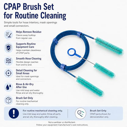 CPAP Cleaning Brush Set, 78.7 in Dual-Ended CPAP Hose Brush for 22 mm & 15 mm Tubing, Tube Cleaning Brush & Hose Cleaner Brush with Detail Brush for Mask - color: White