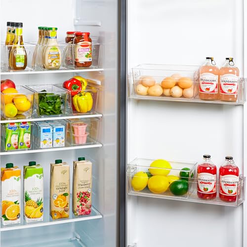 Vtopmart Clear Plastic Storage Bins, 6 PCS Pantry Organizer Bins with Handle for Refrigerator, Fridge, Cabinet, Kitchen, Countertops, Cupboard, Freezer Organization and Storage, Small - size: S(9.3"×5.2"×4.3")