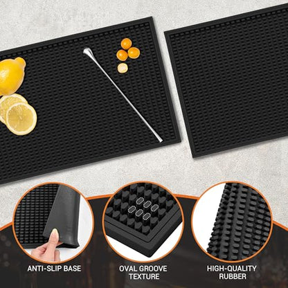 ZJWZLG Bar Mat 18"X12"(2 Pcs) Non-Slip Rubber Bar Mat, Spill Proof & Design,Easy to Clean Textured Surface forHome Bar,Coffee Station, Bartending - Protects Countertops & Glassware(Black). - color: Black-2pcs, size: 18" x 12"