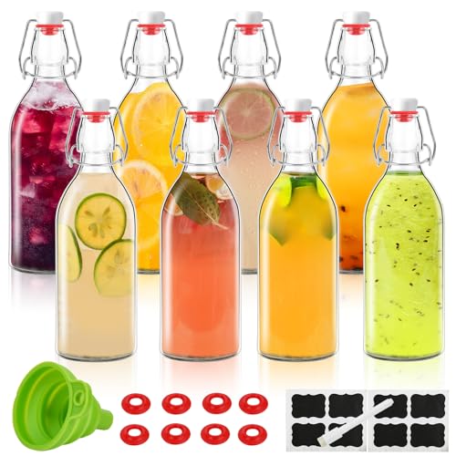 8 Pack flip top glass bottle 12 oz,swing top glass bottles 12oz with airtight lids for home brewing,kombucha,kefir,vanilla extract,beer,oil,vinegar,homemade juices,soda,beverages,2nd fermentation