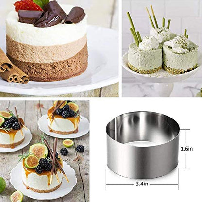Round Cake Rings Cake Molds Set of 4, Stainless Steel Mousse and Pastry Mini Baking Ring Mold, Food Rings Dessert Rings Set Including 4 Rings & 4 Food Presses (4 Round) - color: 4 Round