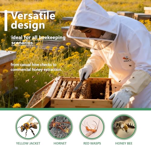 ANDES Sting Proof Bee Suit with Gloves & Fencing Veil, Size S(4'11"-5'3") | Professional Beekeeper outfit Kit, Wasp Resistant, Unisex, for Apiary Backyard Halloween, Beginner & Pro - size: Small