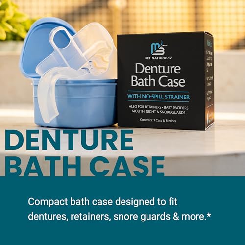 Denture Bath Case and Retainer Case, Denture Bath Cup for Invisalign Retainers Mouthguards Dentures Cleaner Kit with Strainer Spill-Free Portable Retainer Cleaner Case by M3 - size: 1 Count (Pack of 1)