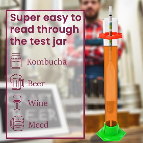 Fermtech Hydrometer Kit with Glass Test Jar & 12-19” Wine Thief Sampler – Triple Scale Glass Hydrometer, Brush, Instructions, & Microfiber Cloth for ABV & Brix Testing - Sampling Tool for Wine & Beer
