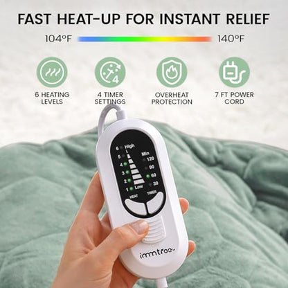 immtree Weighted Heating Pad for Period Cramps, 29" x 24" Extra Large Electric Heated Pads 5 lbs, Back Shoulder Knee Abdomen Pain Relief, Soft Warm Heavy Lap Blanket, Grey Green - color: Sage Green, size: 29"x24" 5 Pound