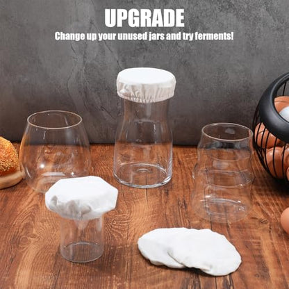 Cloth Covers for Sourdough Starter Jars Or Kombucha Kefir Fermentation Cheese Fabric Lids Bread Fermentation Cover Elastic Cotton Cloth Linen Covers for Jars Mouth from 3-4 inch
