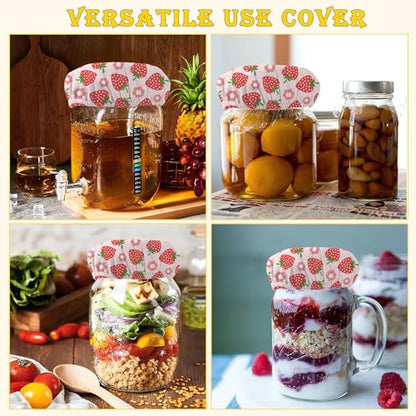 Cloth Covers for Sourdough Starter Jars, Red Strawberry Flower Heat Preservation to Increase Fermentation for Bread Sewn Cloth Cover for Sourdough Starter（5 Pack） - color: Red Strawberry Flower
