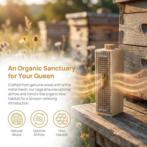 Queen Cages for Bees : 5pcs Wooden Queen Cages, Mini Beekeeping Protector Cage, Breathable Beekeeping Supplies Equipment with Metal Mesh and Corks for Bee Rearing and Beehive