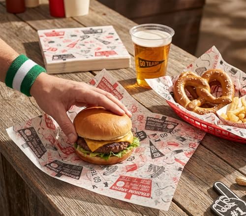 MADE IN USA 1,000 Sheets of Grease-Resistant Food Grade Waxed Kraft Deli Tissue Paper, 12" X 12" (Sports Arena Print) - color: Sports Arena Print