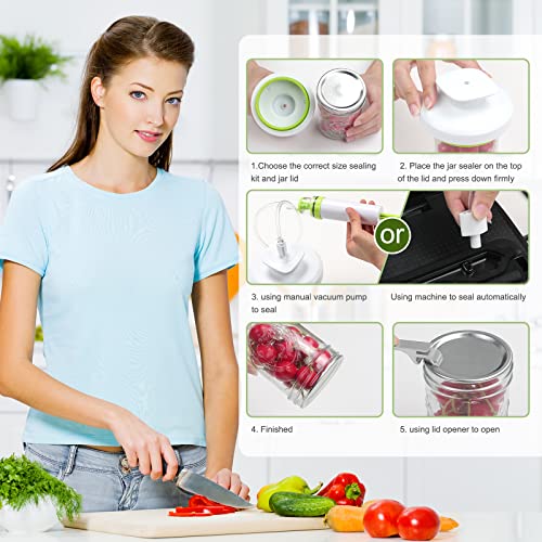Mason Jar Vacuum Sealer Kit - Vacuum Sealer with Manual Pump and Lid Opener for Wide & Regular Mouth Jars - color: White
