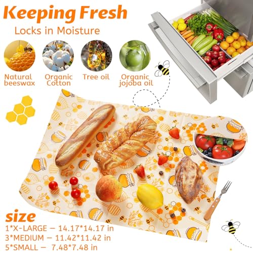 9 Pack Beeswax Wraps for Food – Reusable Beeswax Bread Bag & Sandwich Wrap | Organic & Eco-Friendly,Sustainable Bees Paper,Retain Freshness,Perfect Alternative to Aluminum Foil Sourdough Storage - color: 9 Pack（ Bee jar ）